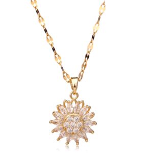 Double Layer Rotatable Sunflower Necklace Women's Chain